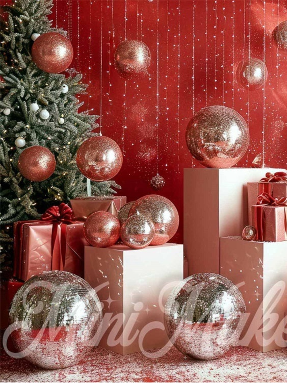 Kate Red Christmas Disco Printed Backdrop